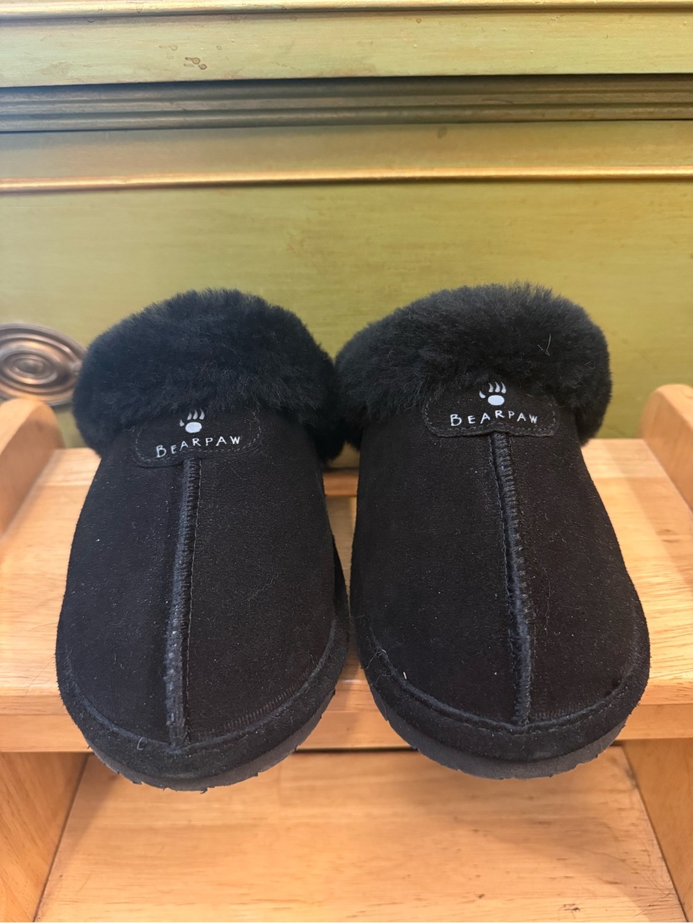 BearPaw Black Faux-Shearling Cuff Slip-On Slippers